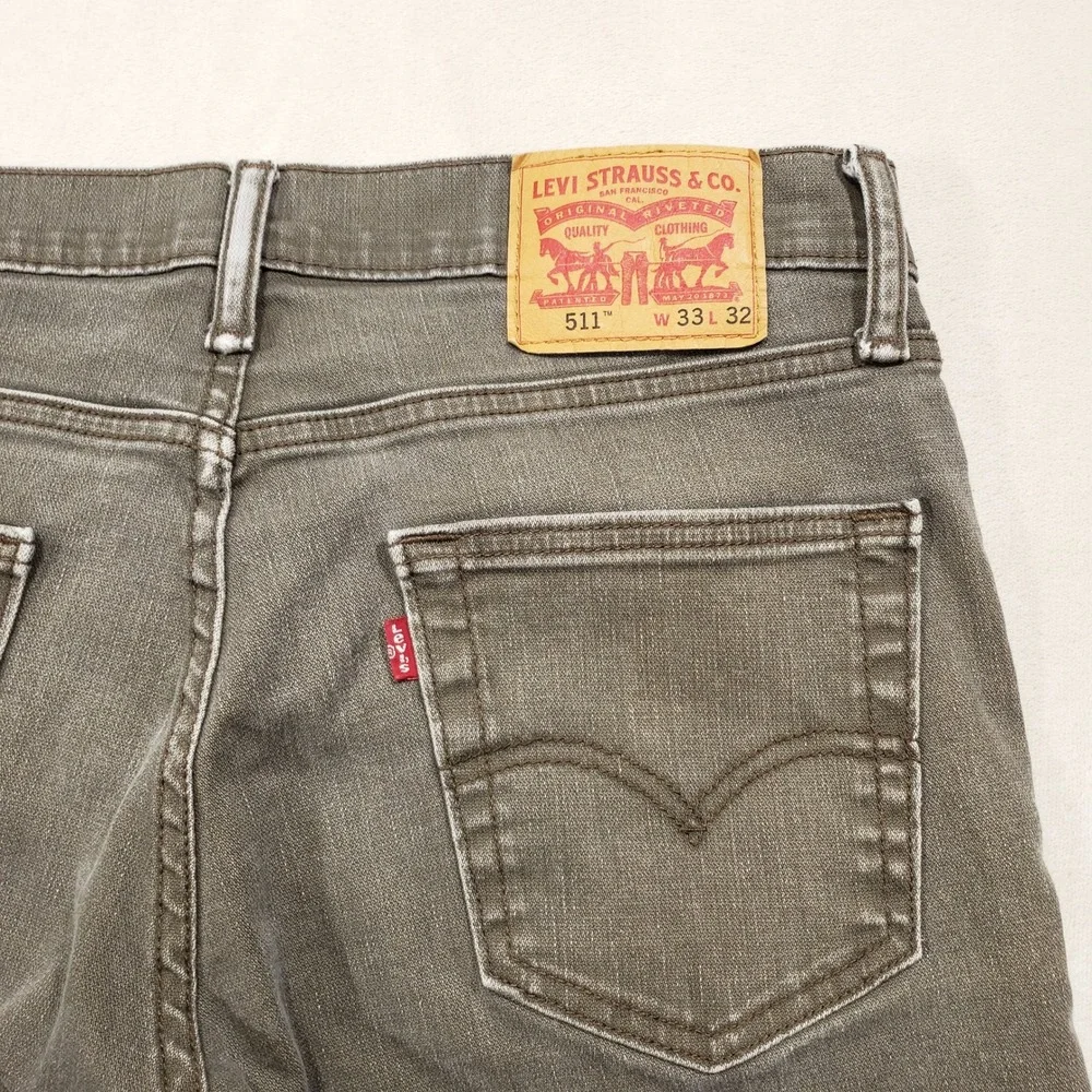 Levi's 511 Jeans Mens 33x32 Gray Slim Fit Stretch Denim Pants Casual‎ 2500
